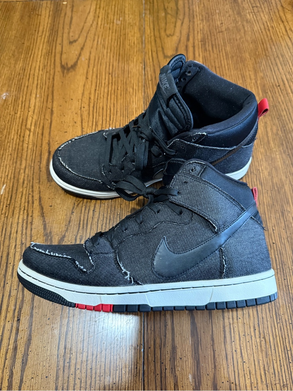 Nike dunk high comfort black denim 705434-001 ***Rare Find***
